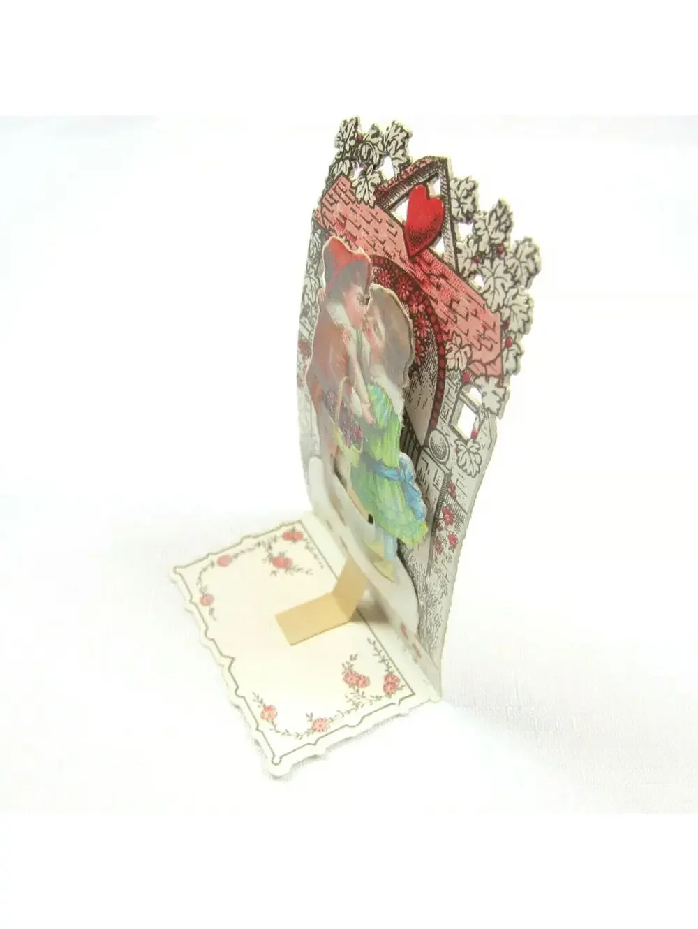 Vintage Valentine Pop Up 3D Pull Down Die Cut Boy Girl Kissing Stand Up Germany